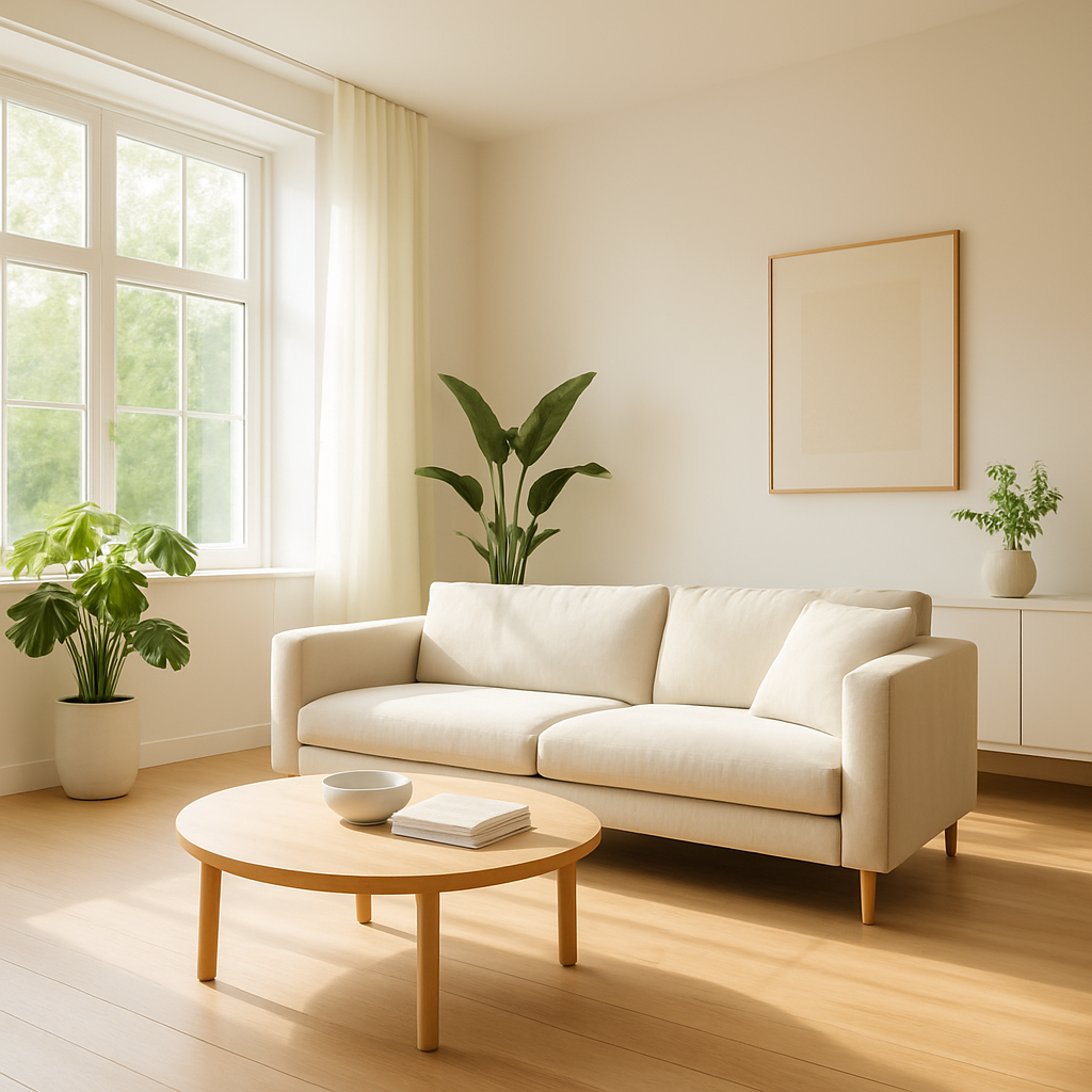 A bright, freshly cleaned modern living room interior
